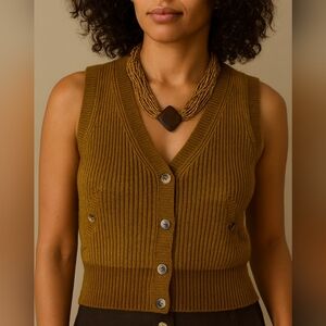 MISHA & PUFF Brown Knit Button-Up Vest XS/S